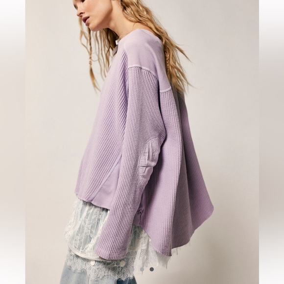 Free People Tops - Free People FP One Blake Thermal Purple Oversized Bohemian Boho Layering  Large
